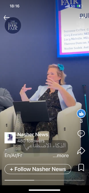Lucy in discussion at an LBF panel.